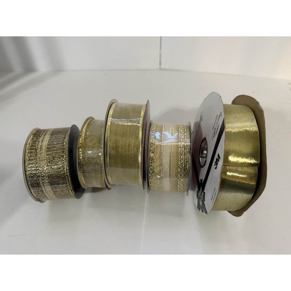 New‎ And VTG GOLD RIBBON LOT OF 5 SPOOLS - Sasheen Holiday Etc